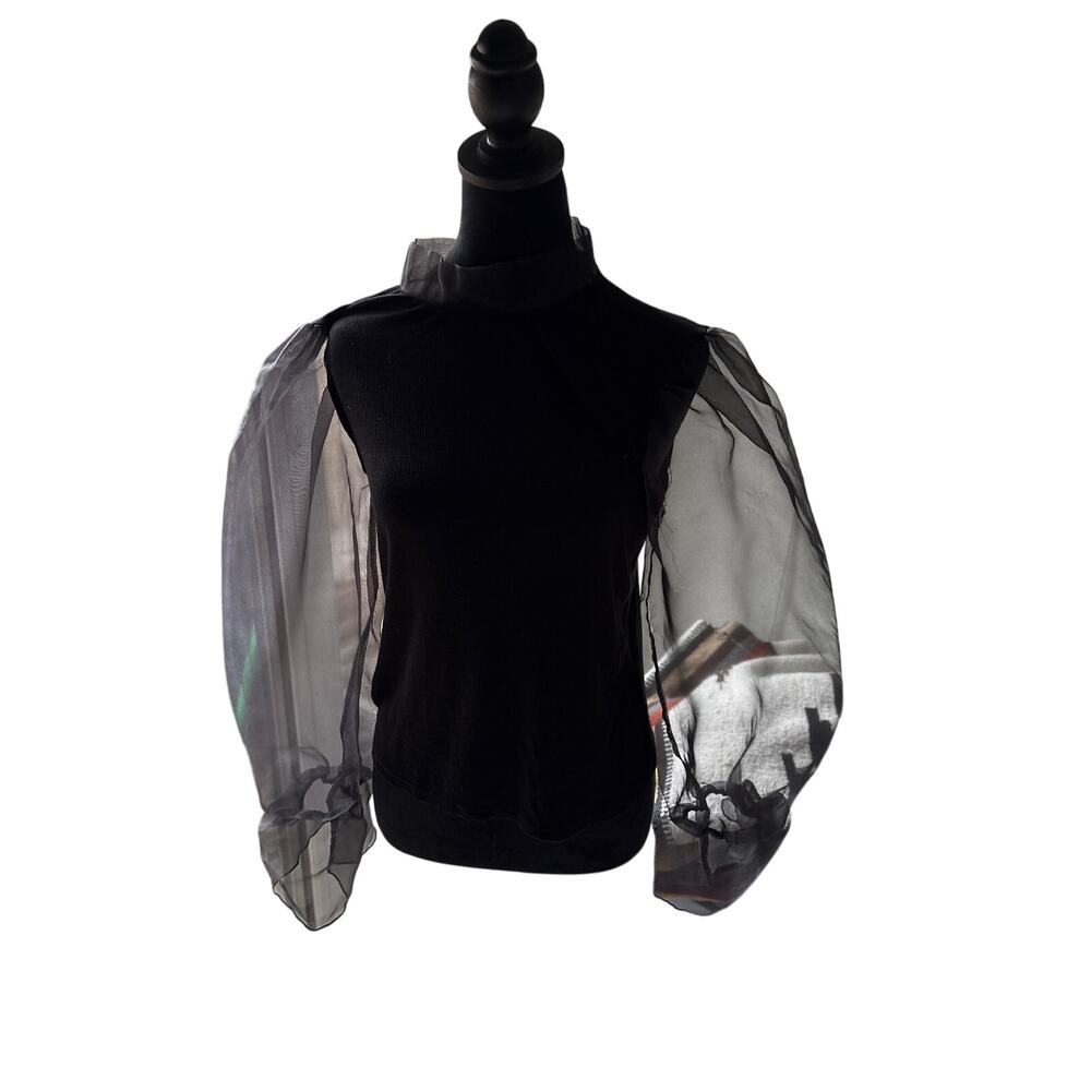 Tiny Willow Black Sheer Organza Puff Sleeve Top XL